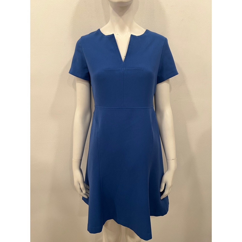 Banana Republic Fit and Flare Dress Womens Size 2 Petite Blue Split Neck Crepe